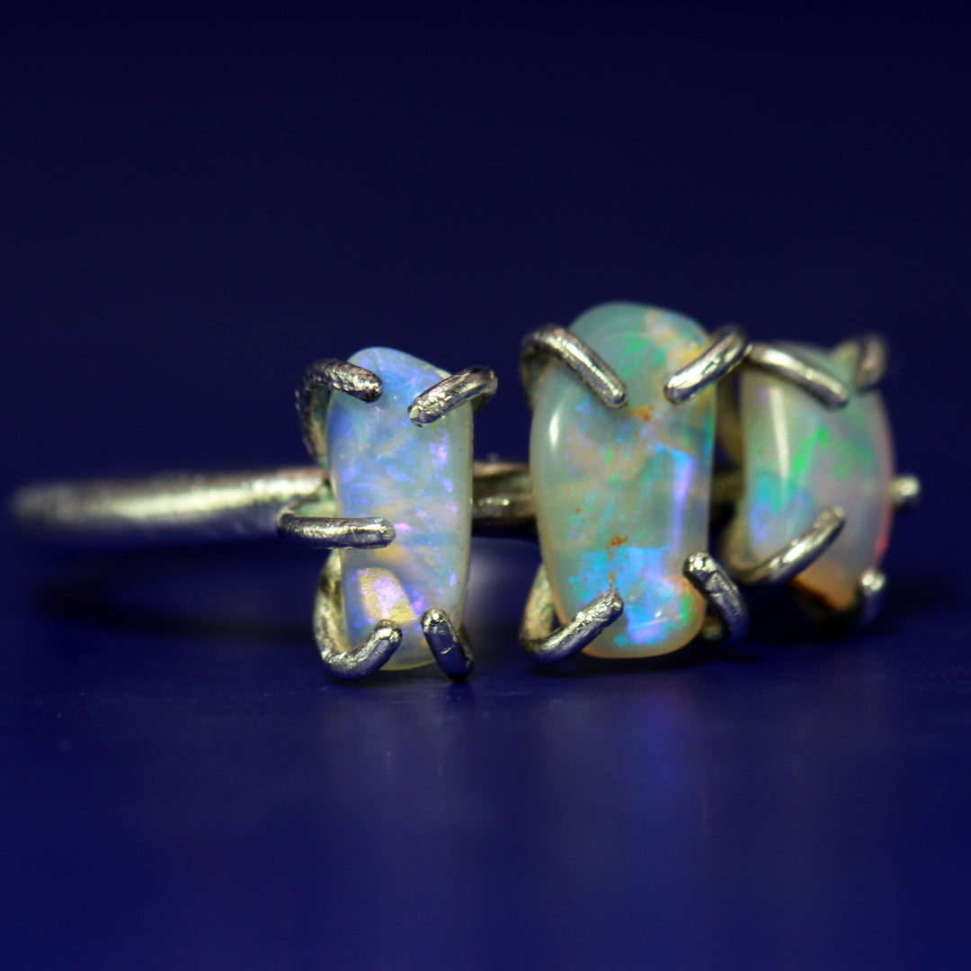 The Trifecta Electric Blue Green opal ring