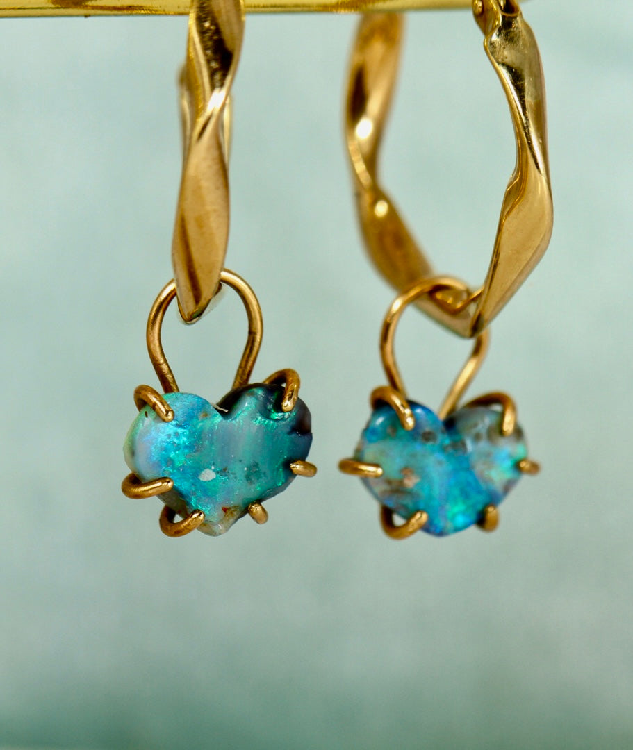 Blue Hearts Opal Earring Charms in solid gold