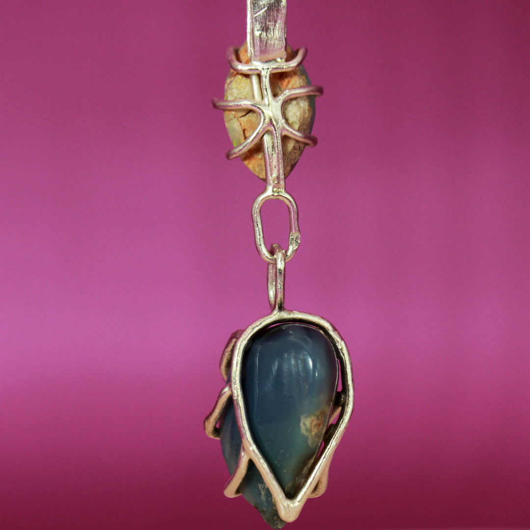 Green Opal and Opalised Shell fossil pendant