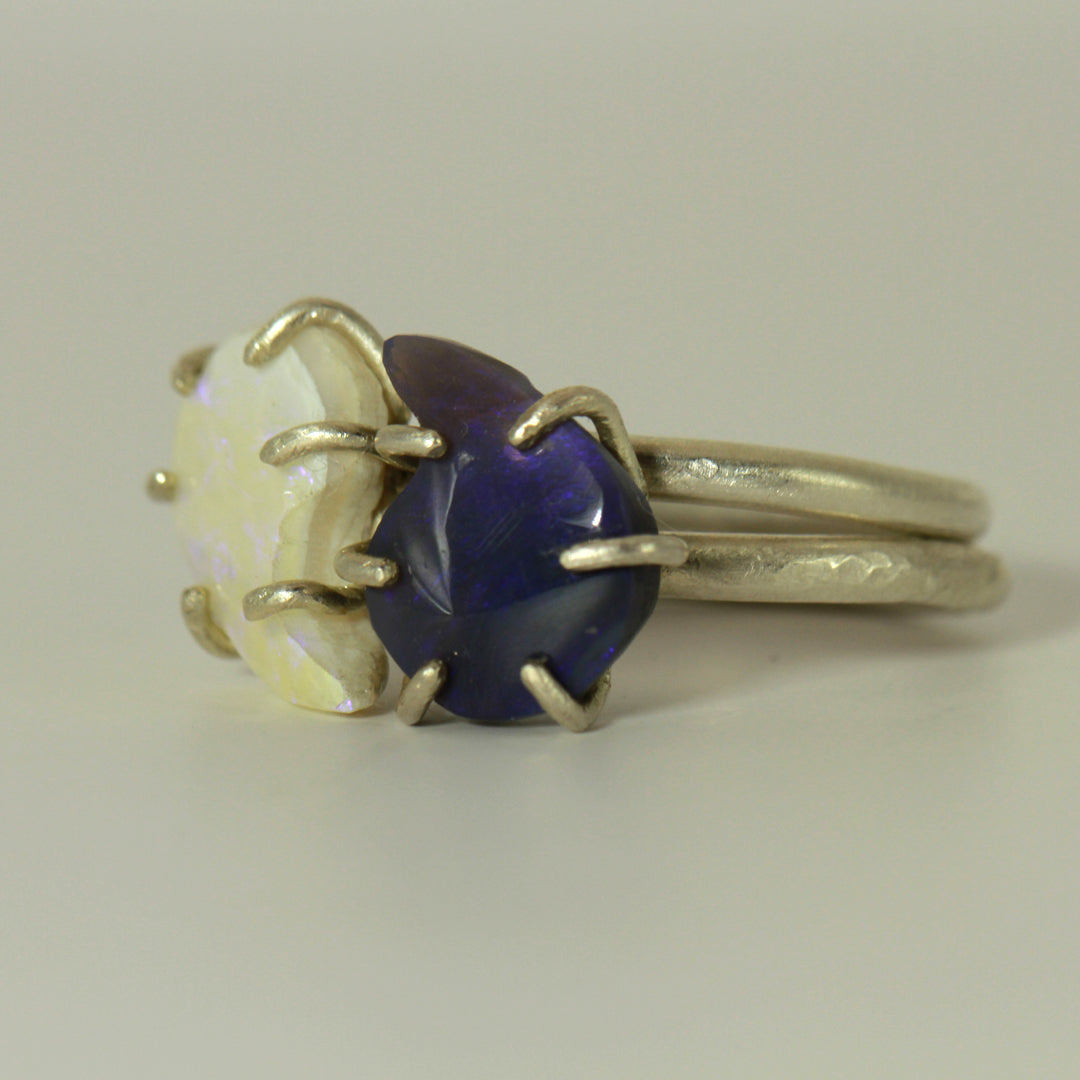 Yin & Yang Opal rings (2 in 1 rings: White & Purple)