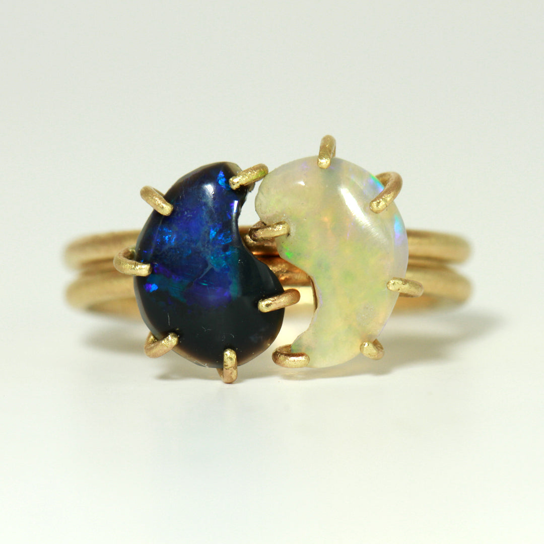 Ice & Fire 2 in 1 Yin Yang opal rings (Solid 9ct yellow Gold)