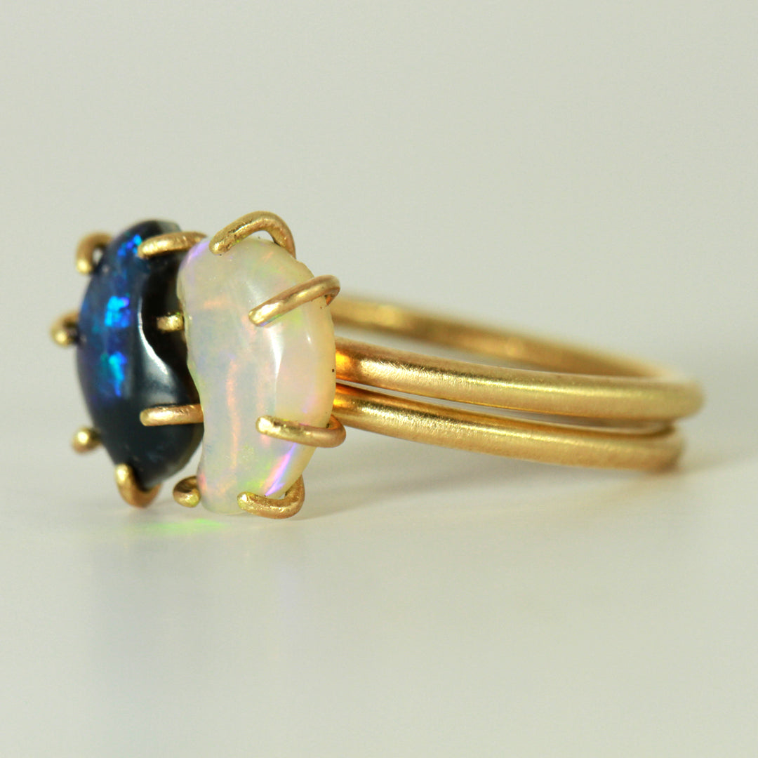 Ice & Fire 2 in 1 Yin Yang opal rings (Solid 9ct yellow Gold)