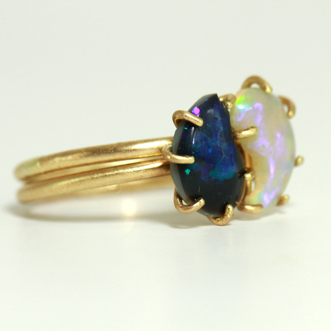 Ice & Fire 2 in 1 Yin Yang opal rings (Solid 9ct yellow Gold)