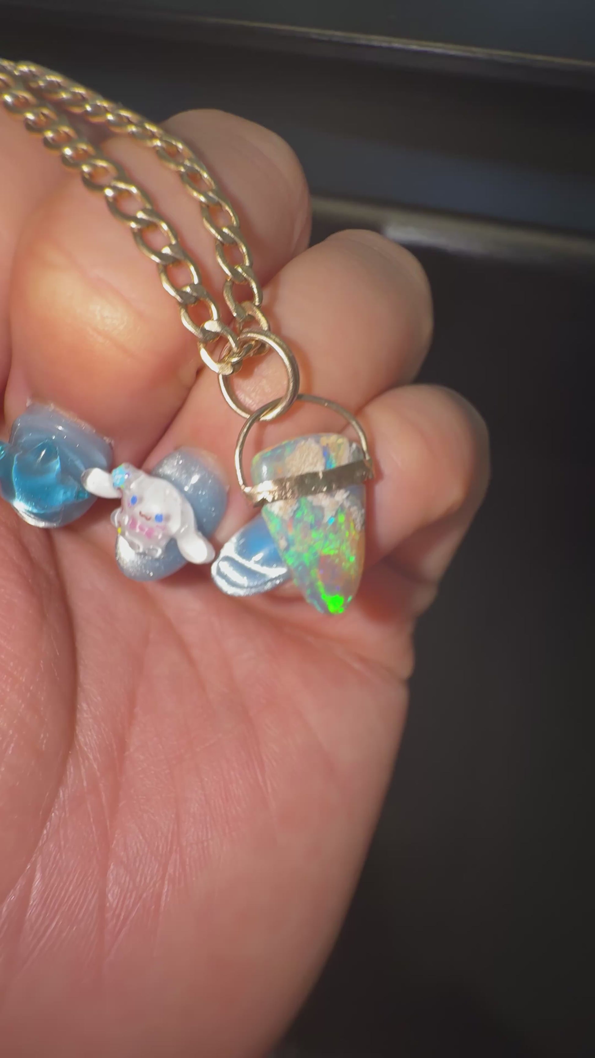 Unicorns Horn Opal pendant solid Aussie Opal Solid 9ct gold on 9ct gold curb chain