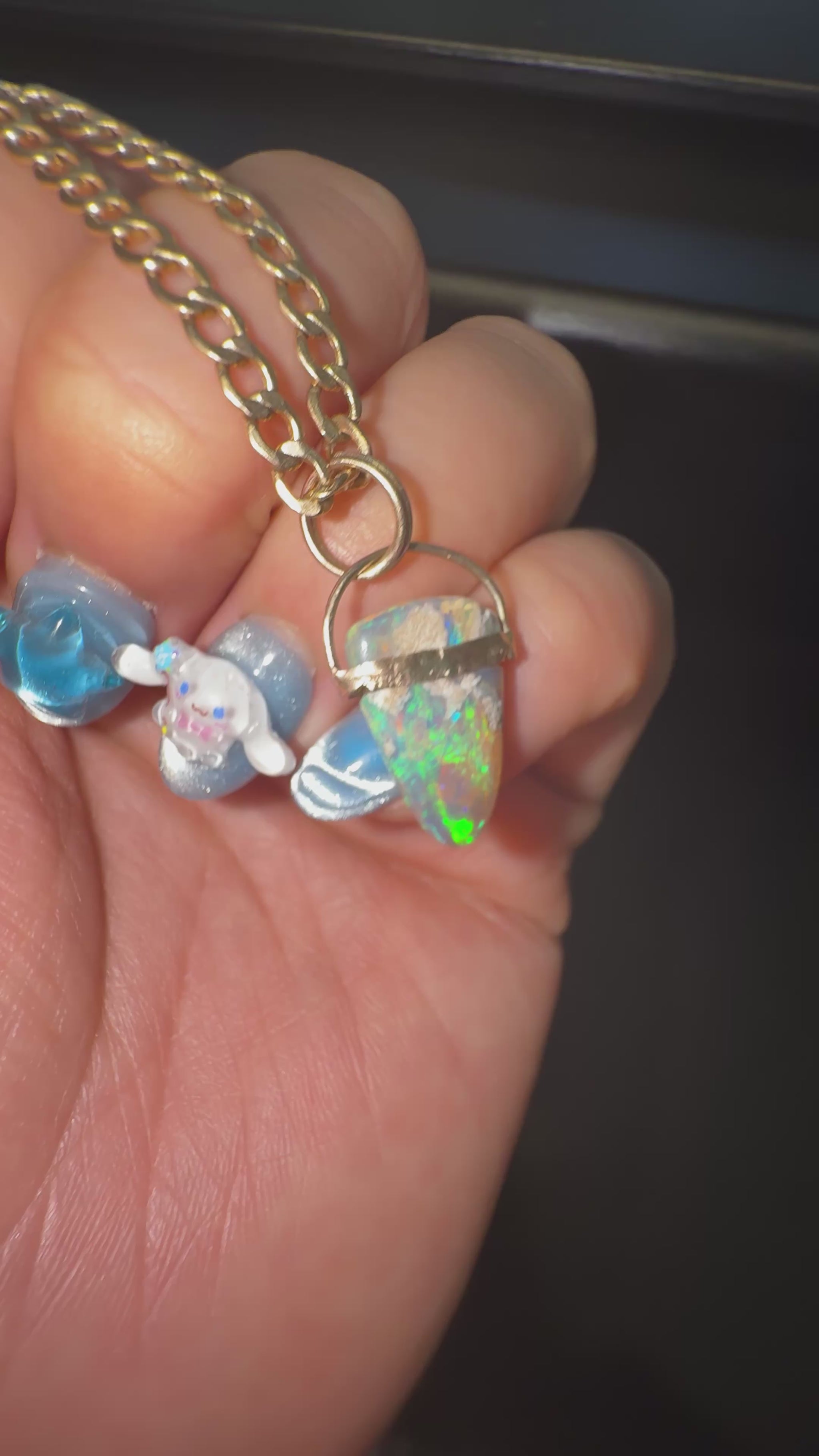 Unicorns Horn Opal pendant solid Aussie Opal Solid 9ct gold on 9ct gold curb chain