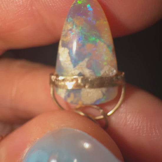 Unicorns Horn Opal pendant solid Aussie Opal Solid 9ct gold upside down view