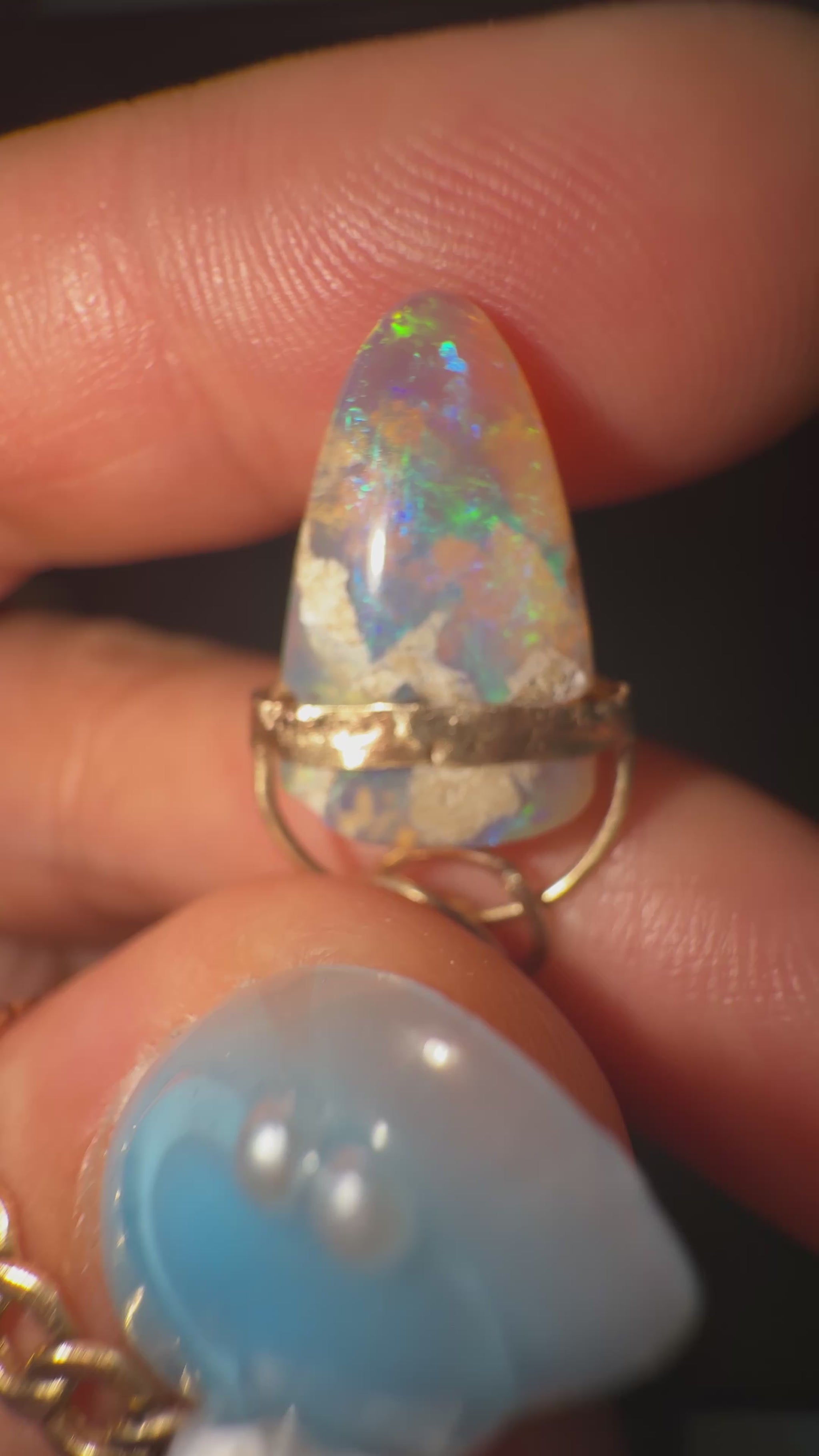 Unicorns Horn Opal pendant solid Aussie Opal Solid 9ct gold upside down view