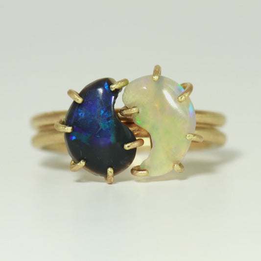 ❄️Ice & Fire🔥 2 in 1 Yin ☯︎︎ Yang opal rings (Solid 9ct yellow Gold)